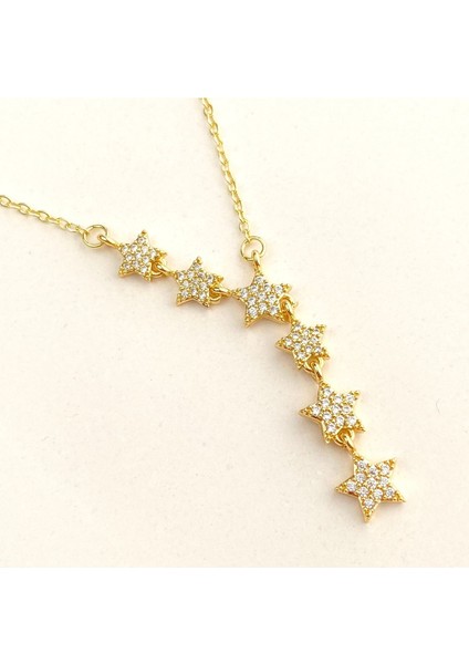 Yıldızlı Kolye Kayan Yıldız Kolye Çelik Gold 45+5cm
