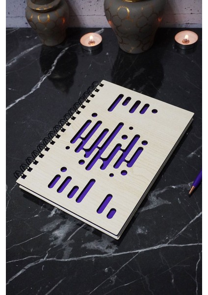 Müzik Ritmi Desenli Ahşap Kapaklı Defter - Çizgisiz Defter - Ajanda- A5 Anı Defteri