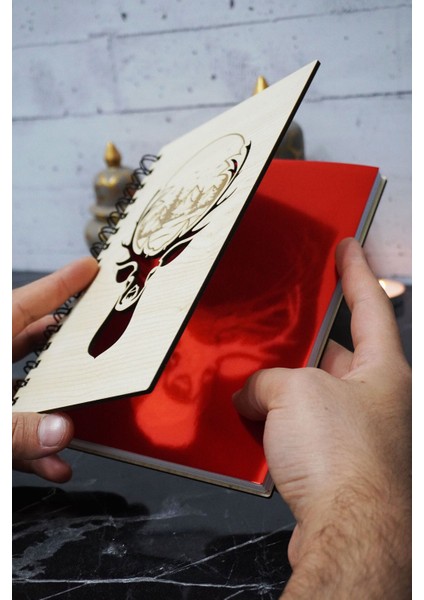 Geyik Figürlü Ahşap Kapaklı Defter - Çizgisiz Defter -Günlük - A5 Anı Defteri fiyatları