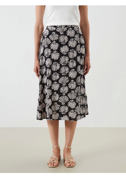 Lcwaıkıkı Classic Siyah Beli Lastikli Desenli Yırtmaçlı Etek fiyatları