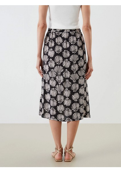 Lcwaıkıkı Classic Siyah Beli Lastikli Desenli Yırtmaçlı Etek fırsatları