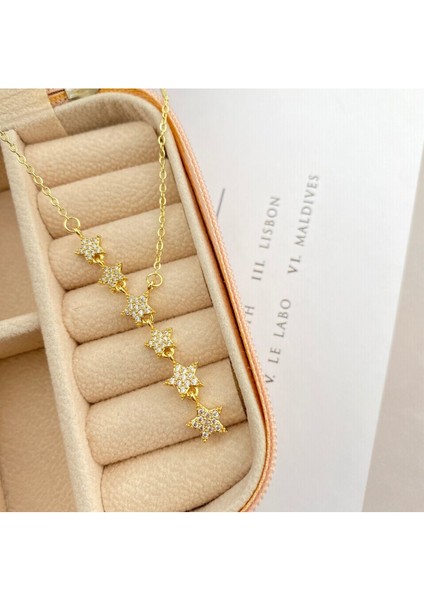 Yıldızlı Kolye Kayan Yıldız Kolye Çelik Gold 45+5cm