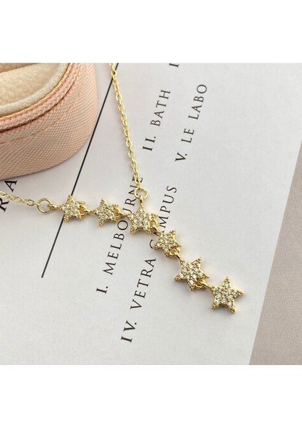 Yıldızlı Kolye Kayan Yıldız Kolye Çelik Gold 45+5cm
