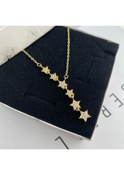 Yıldızlı Kolye Kayan Yıldız Kolye Çelik Gold 45+5cm