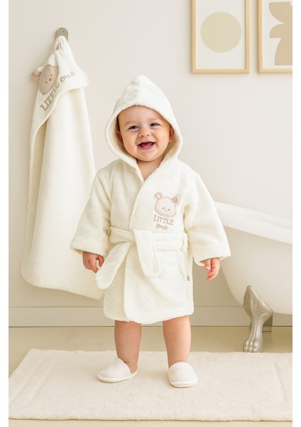 Erkek Bebek Işemeli Lüks Bornoz Takımı Havlu Seti % 100 Pamuk Kumaş 0- 2 Yaş STL7054