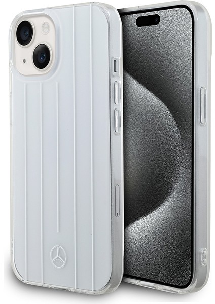 iPhone 14 Uyumlu Kılıf Mercedes Benz Lisanslı New Urban 3 Sert Pc Paralel Çizgi Desenli Kapak Beyaz