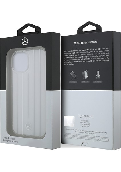 iPhone 14 Uyumlu Kılıf Mercedes Benz Lisanslı New Urban 3 Sert Pc Paralel Çizgi Desenli Kapak Beyaz