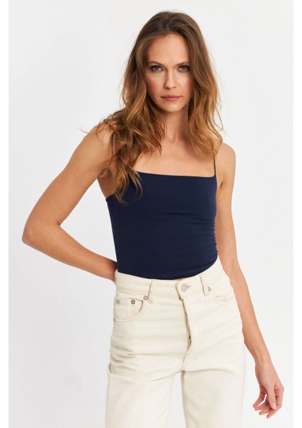 Kadın Lacivert İp Askılı Crop Bluz EV63 fiyatları