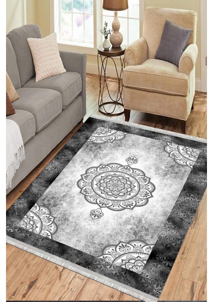 Gri Göbekli Desen Kaymaz Taban Halı Makinede Yıkanabilir Kilim Dot Tabanlı Halı 3019B fırsatları