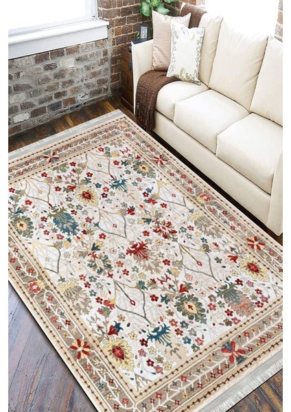 Klasik Vintage Floral Halı Yıkanabilir Kilim Kaymaz Tabanlı Yolluk Dot Tabanlı Halı 2070A