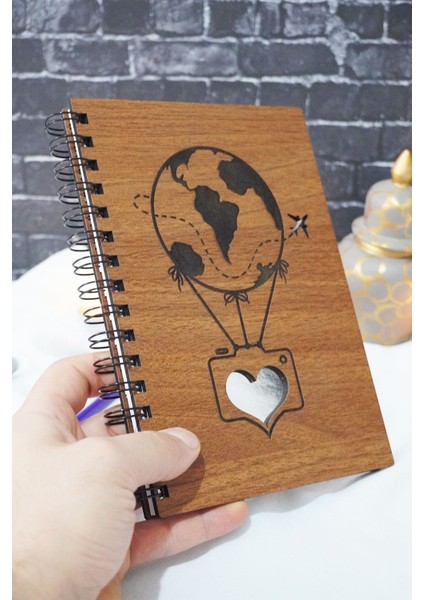 Balon Tasarım Ahşap Kapak Günlük Plan Defteri - Süresiz Ajanda - Tarihsiz Planlama Defteri - A5 fiyatları