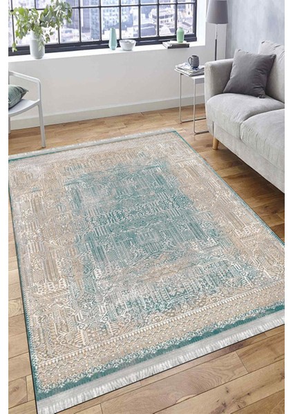 Eskitme Bohem Desen Makinede Yıkanabilir Kilim Kaymaz Dot Tabanlı Koridor Antre Halısı 3065A