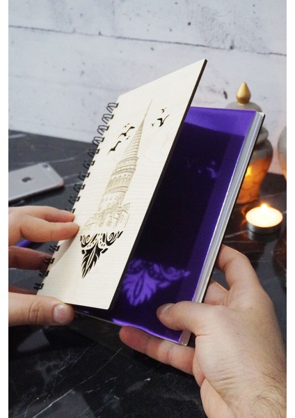 Galata Kulesi Tasarım Ahşap Kapak Günlük Planlayıcı - Tarihsiz Ajanda - A5 Süresiz Planlayıcı Defter fiyatları