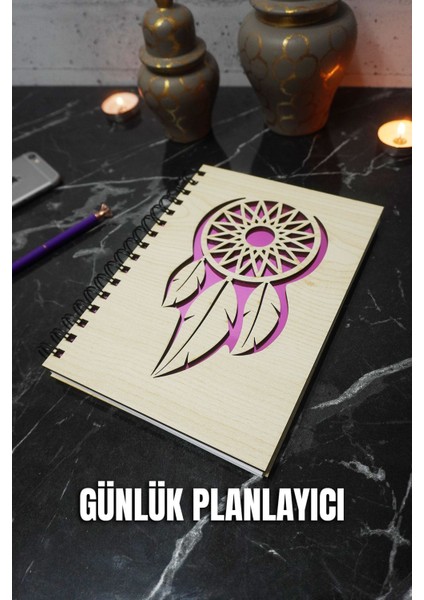 A5 Rüya Kapanı Ahşap Kapak Günlük Planlayıcı Defter - Süresiz Ajanda - Tarihsiz Planlama Defteri