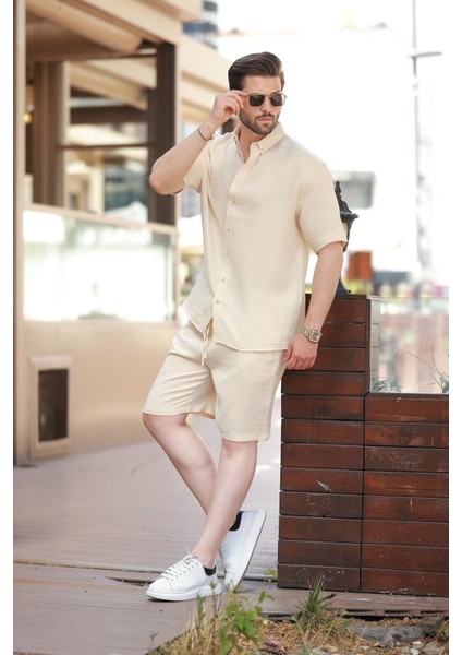 Bej Basic Erkek Şort Gömlek Takım E7321 modelleri