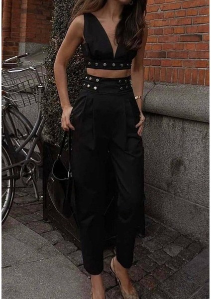 Kadın Double Krep Kumaş Düğme Aksesuar Detaylı Takım modelleri