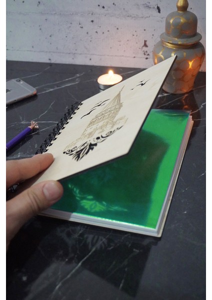 Galata Kulesi Konsept Ahşap Defter - Ajanda - Günlük - Çizgisiz Defter-A5 Notebook-Hatıra Defteri fiyatları