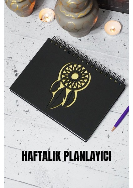 Rüya Kapanı Siyah Ahşap Plan Defteri - Tarihsiz Defter - Haftalık Planlayıcı - A5