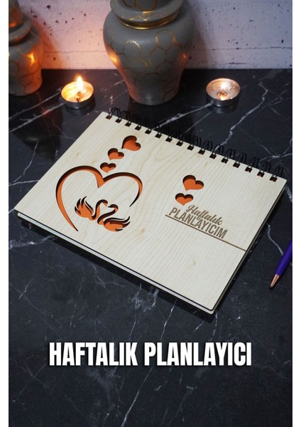 Kuğu Aşk Ahşap Plan Defteri - Süresiz Ajanda - Haftalık Planlayıcı (Tarihsiz Planlayıcı) A5