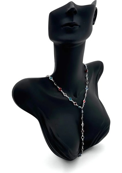 Çok Renkli Kararmaz Gümüş (Stainless Steel) Yuvarlak Taşlı Y Çelik Kolye fiyatları