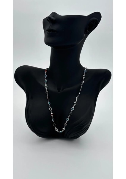 Çok Renkli Kararmaz Gümüş (Stainless Steel) Yuvarlak Taşlı Y Çelik Kolye modelleri