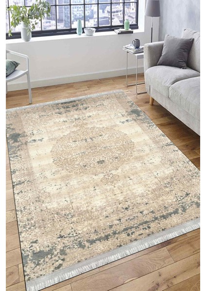 Eskitme Desenli Kaymaz Taban Halı Makinede Yıkanabilir Kilim Dot Tabanlı Salon Halısı 3016B