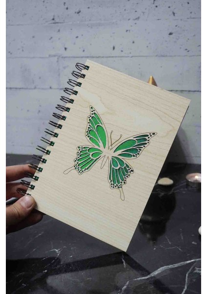 Kelebek Desenli Ahşap Defter - Günlük - Çizgisiz Defter (Anı Defteri) A5 Çizgisiz Ajanda fiyatları