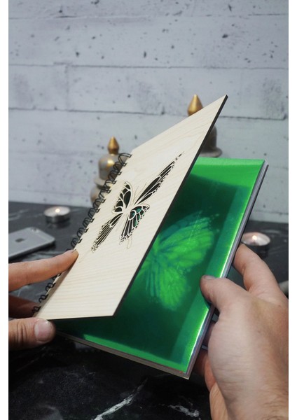 Kelebek Desenli Ahşap Defter - Günlük - Çizgisiz Defter (Anı Defteri) A5 Çizgisiz Ajanda modelleri