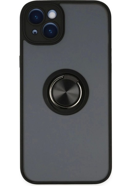 iPhone 14 Kılıf Montreal Yüzüklü Silikon Kapak - Siyah