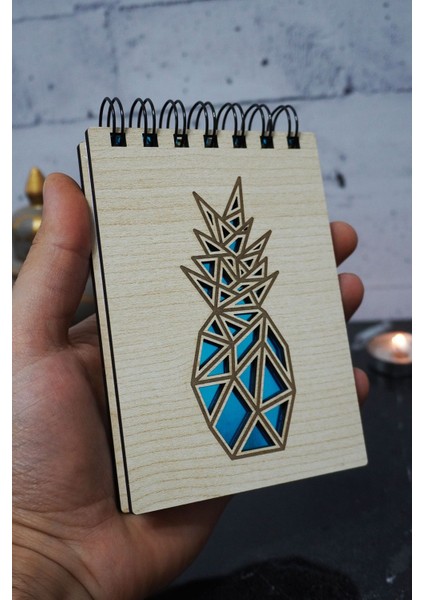 Ananas Temalı Ahşap Kapaklı Not Defteri - Mini Defter - Cep Defteri - Benim Listem