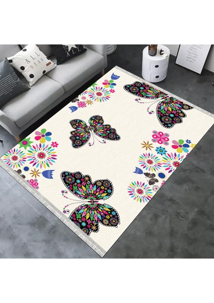 Kelebek Desenli Halı Yıkanabilir Kilim Kaymaz Tabanlı Yolluk Dot Tabanlı Halı 2055C modelleri