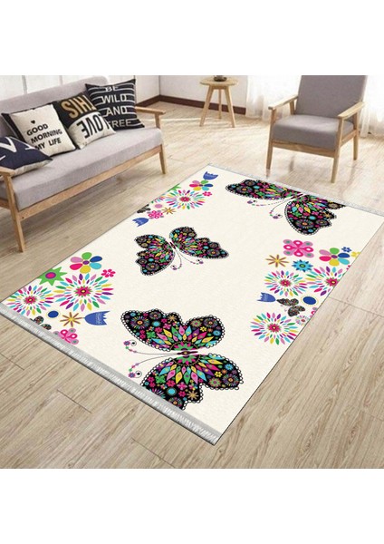 Kelebek Desenli Halı Yıkanabilir Kilim Kaymaz Tabanlı Yolluk Dot Tabanlı Halı 2055C fırsatları