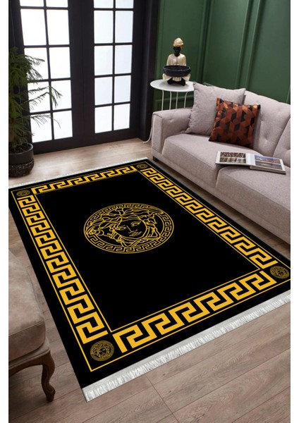 Siyah Tabanlı Halı Kaymaz Tabanlı Makinede Yıkanabilir Kilim Dot Tabanlı Salon Halısı 3128B modelleri