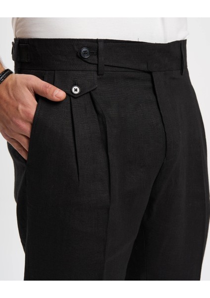 Italyan Stil Slim Fit Keten Karışımlı Pantolon Siyah T13626 fiyatları