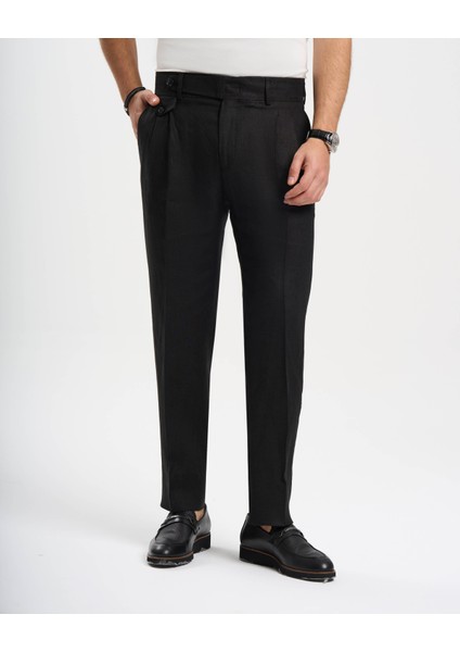 Italyan Stil Slim Fit Keten Karışımlı Pantolon Siyah T13626 fırsatları