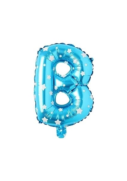 Parti̇ Vi̇tri̇i̇ B Harfi 16 Iç Mavi Yıldızlı Rek Folyo Balo 36 cm (Mavi)