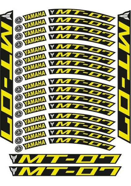 Florasan Sarı Baskı Yamaha Mt-07 Uyumlu 1 Set Jant Şeridi