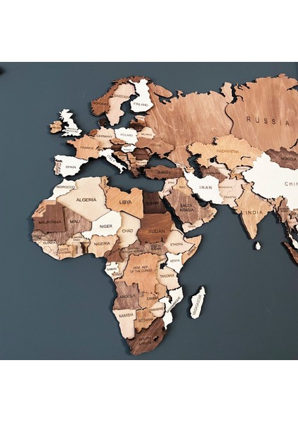 Ahşap Dünya Haritası Duvar Tablosu, Ofis Ofis Dekor (Basic, Large - 190X95 Cm, Ahşap) MF512