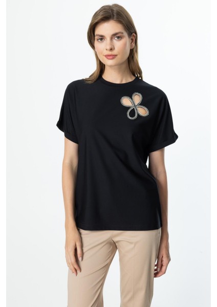 51525 Onteks Önü Taşlı Kısa Kol Bluz