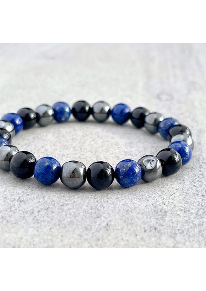 Lapis Lazuli, Hematit ve Oniks Doğal Taş Bileklik