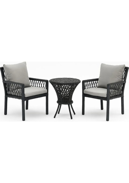 Alya Raddan 1+1 Bistro Set Minderli 2 Kişilik Raddan Oturma Grubu Camlı Sehpa Bahçe Balkon Teras Set
