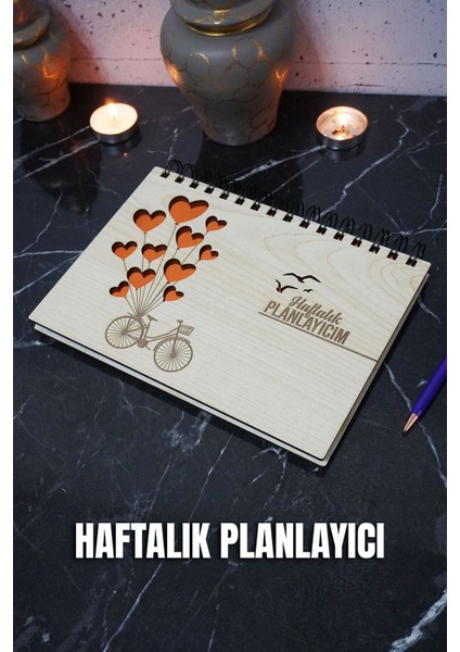 Balonlu Bisiklet Ahşap Plan Defteri - Süresiz Ajanda - Haftalık Planlayıcı (Tarihsiz Planlayıcı) A5