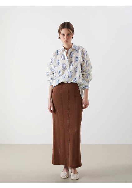 Lcw Vision Mavi Desenli Oversize Kadın Gömlek fiyatları