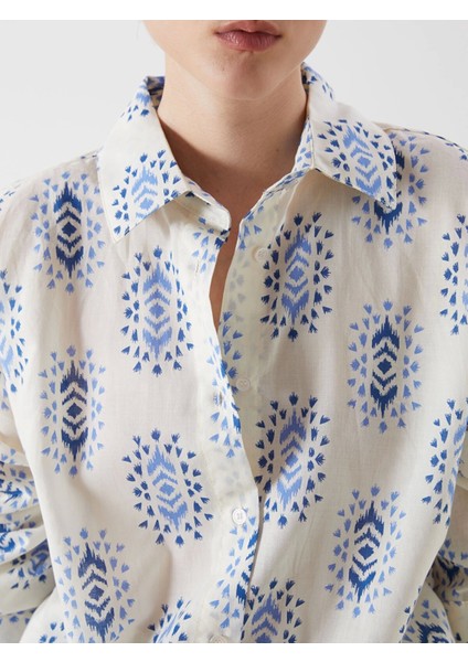 Lcw Vision Mavi Desenli Oversize Kadın Gömlek modelleri
