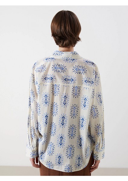 Lcw Vision Mavi Desenli Oversize Kadın Gömlek fırsatları