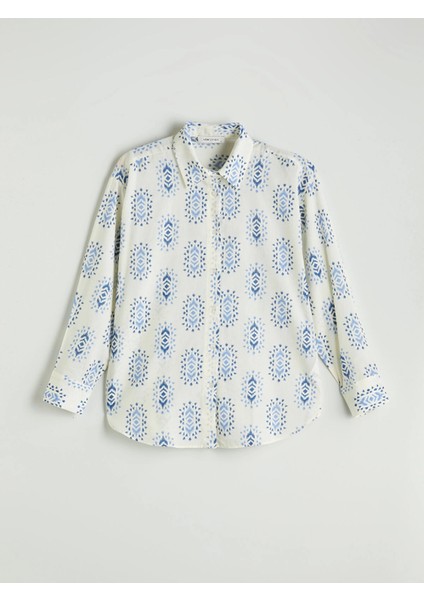 Lcw Vision Mavi Desenli Oversize Kadın Gömlek indirimleri