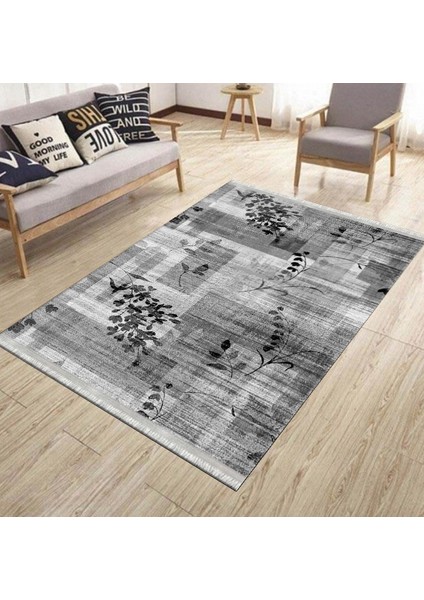 Gri Çiçekli Halı Yıkanabilir Kilim Kaymaz Tabanlı Yolluk Dot Tabanlı Halı 2122C modelleri