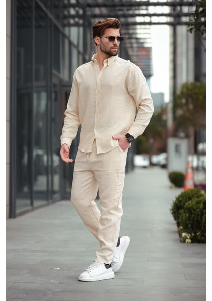 Bej Gömlek Pantolon Erkek Ikili Takım E7322