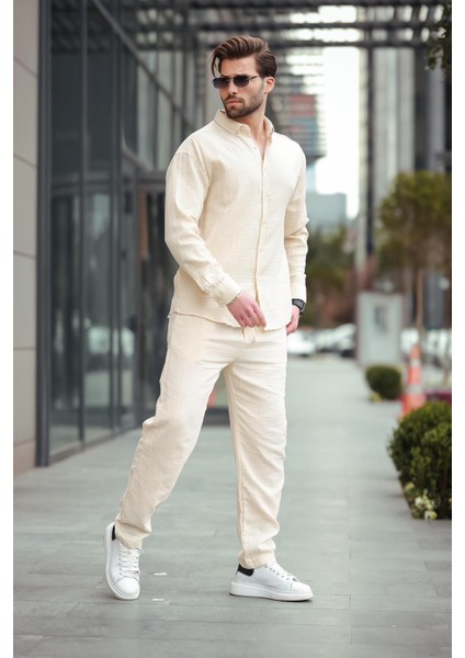 Bej Gömlek Pantolon Erkek Ikili Takım E7322 fiyatları