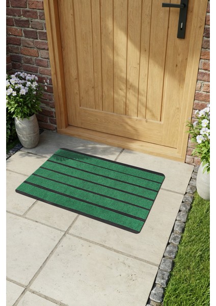 PS031A Kaymaz Taban Yeşil Desenli Nem Alıcı Toz Alıcı Kapı Önü Paspası Uv Dayanıklı 45X70